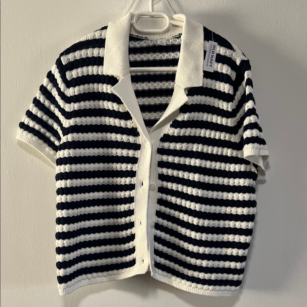Old Navy NWT XL. Navy and White Striped Button Down Sweater.